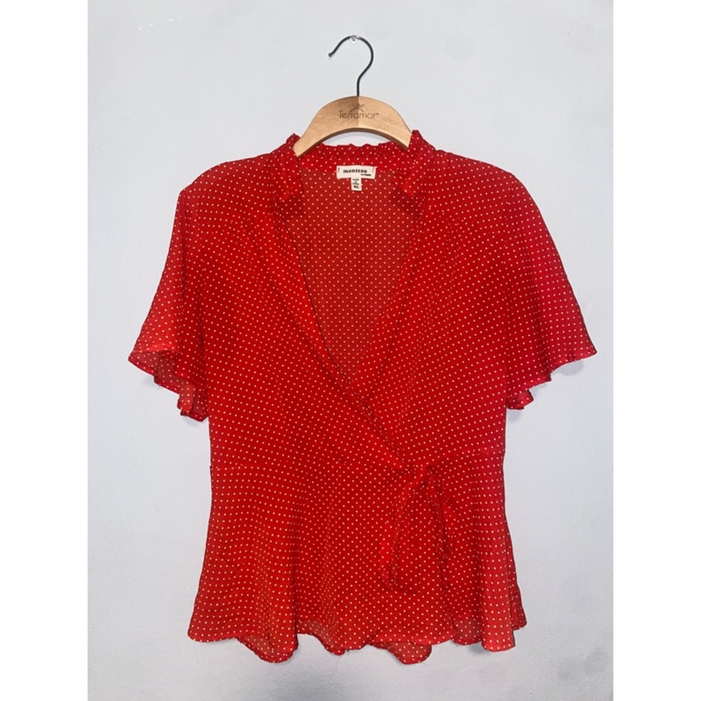 Monteau Red and White Polka Dot Top